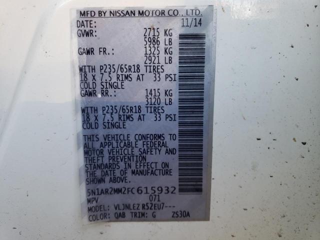 5N1AR2MM2FC615932 Nissan Pathfinder S