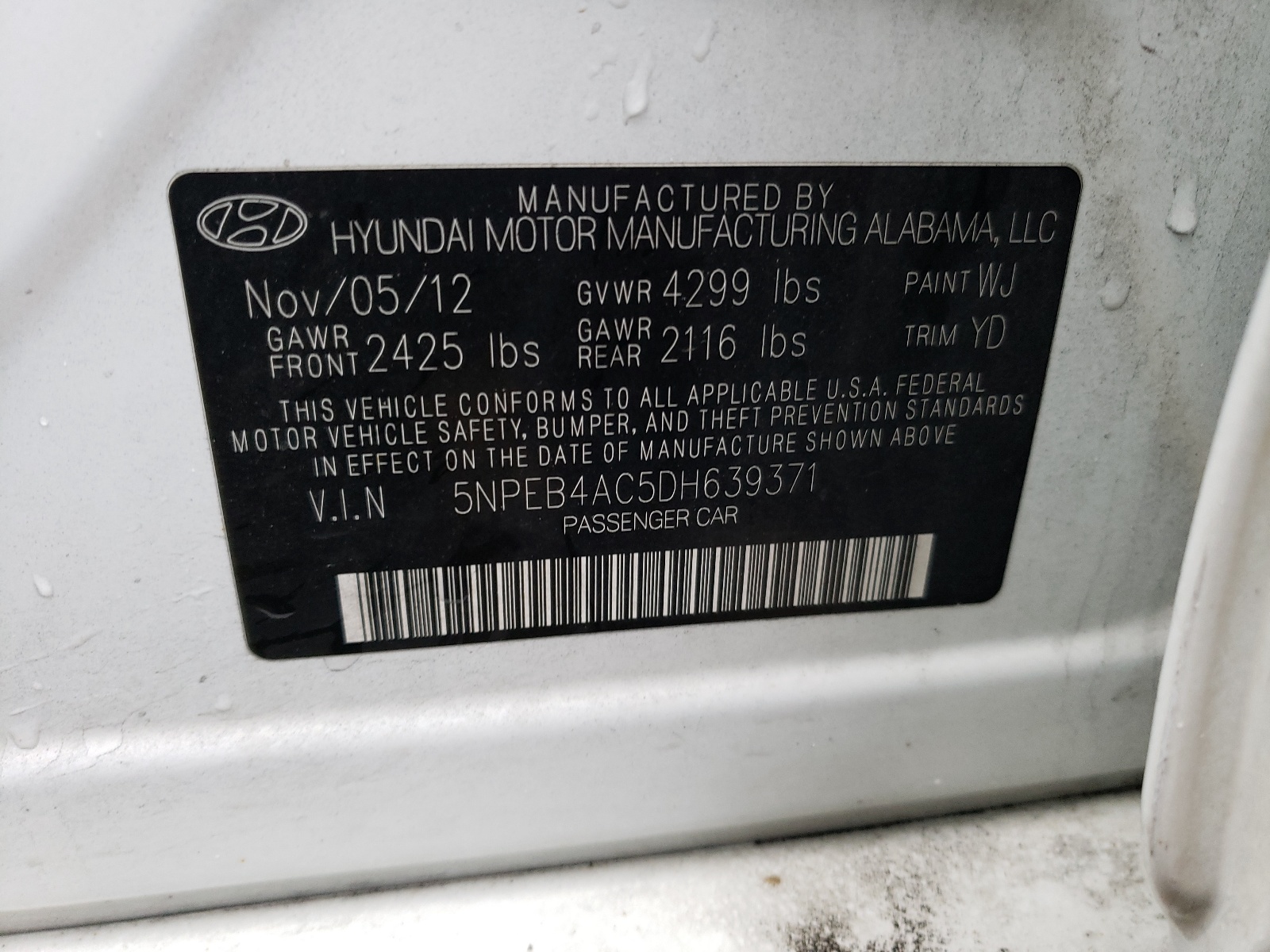 2013 Hyundai Sonata Gls vin: 5NPEB4AC5DH639371