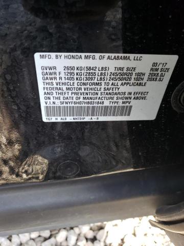 2017 HONDA PILOT ELIT - 5FNYF6H07HB031848