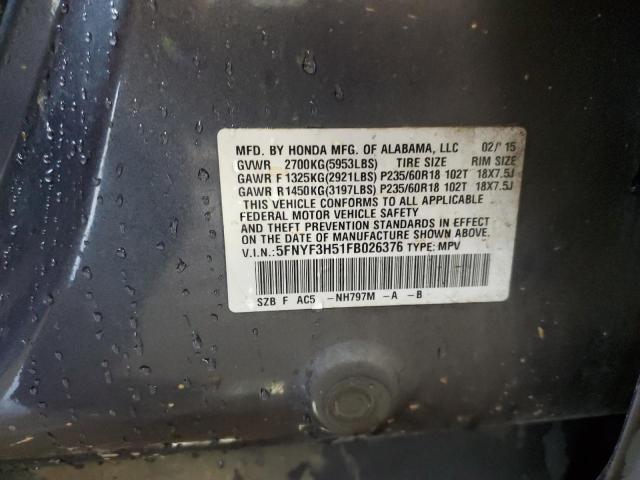2015 HONDA PILOT EXL - 5FNYF3H51FB026376