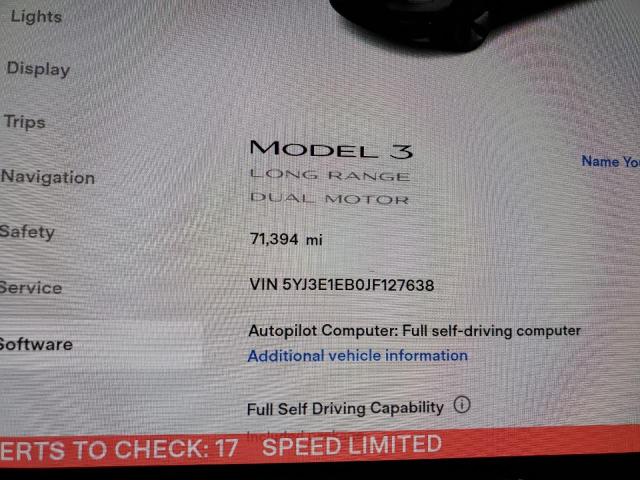 5YJ3E1EB0JF127638 Tesla MODEL 3