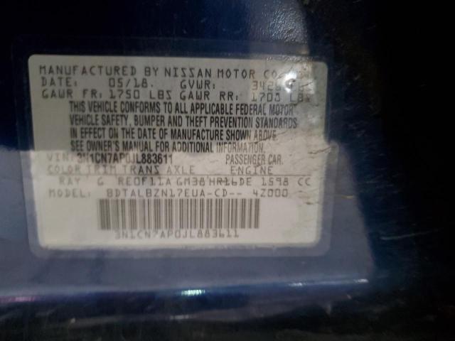 3N1CN7AP0JL883611 Nissan VERSA S