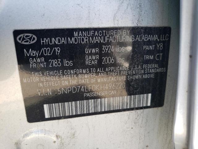 5NPD74LF0KH496220 Hyundai ELANTRA SE