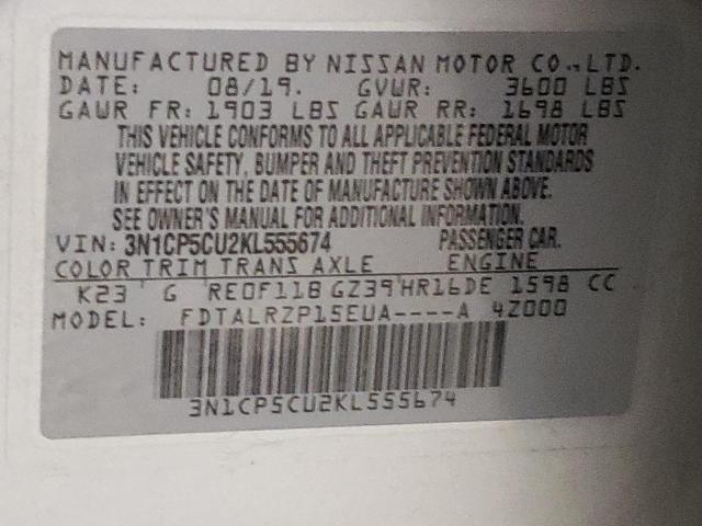 2019 NISSAN KICKS S 3N1CP5CU2KL555674