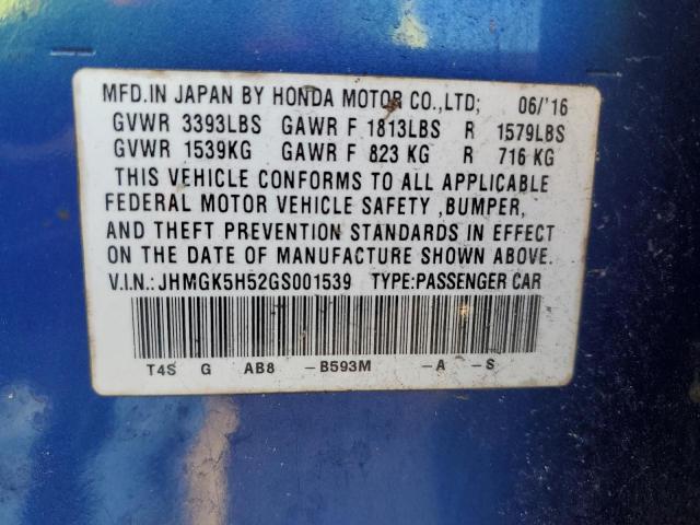 2016 HONDA FIT LX JHMGK5H52GS001539