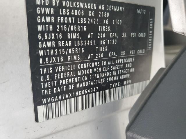 2017 VOLKSWAGEN TIGUAN S - WVGAV7AX1HK054347