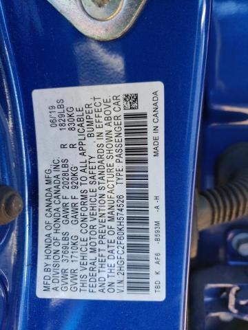 2HGFC2F60KH574526 Honda Civic Lx