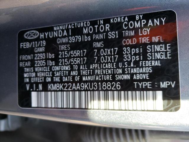 2019 HYUNDAI KONA KM8K22AA9KU318826