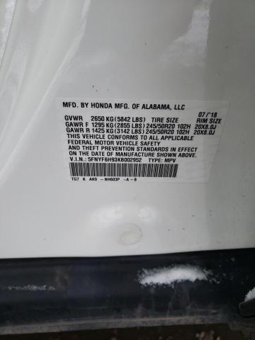 2019 HONDA PILOT TOUR - 5FNYF6H93KB002952