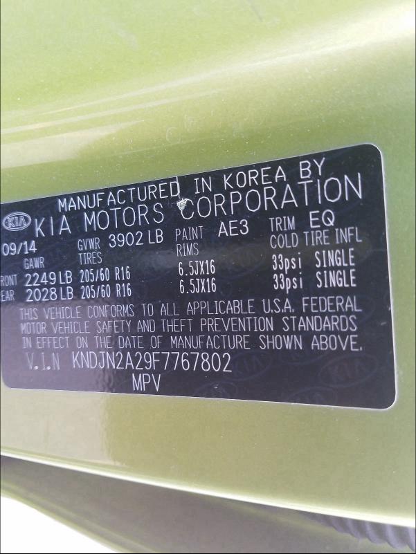 2015 KIA SOUL KNDJN2A29F7767802