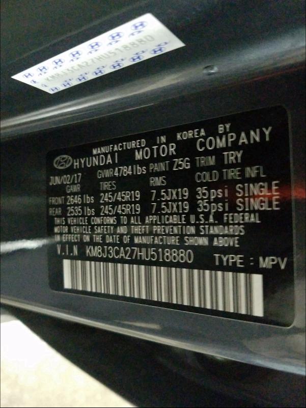 2017 HYUNDAI TUCSON LIM KM8J3CA27HU518880