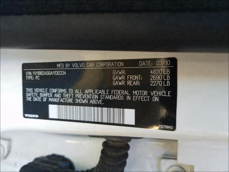 2010 VOLVO S80 3.2 YV1982AS6A1130334
