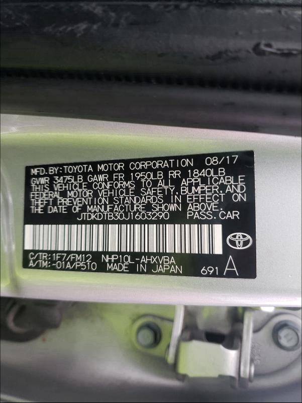 2018 TOYOTA PRIUS C JTDKDTB30J1603290
