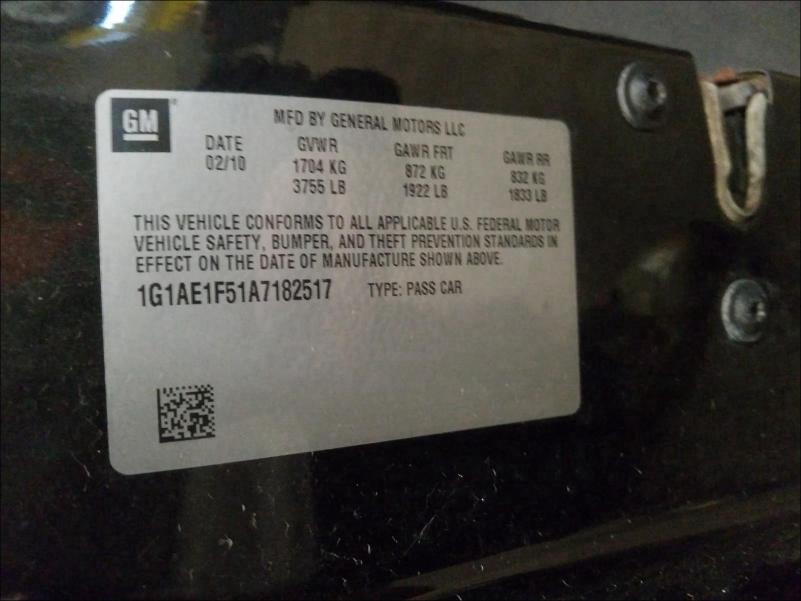 2010 CHEVROLET COBALT 2LT 1G1AE1F51A7182517