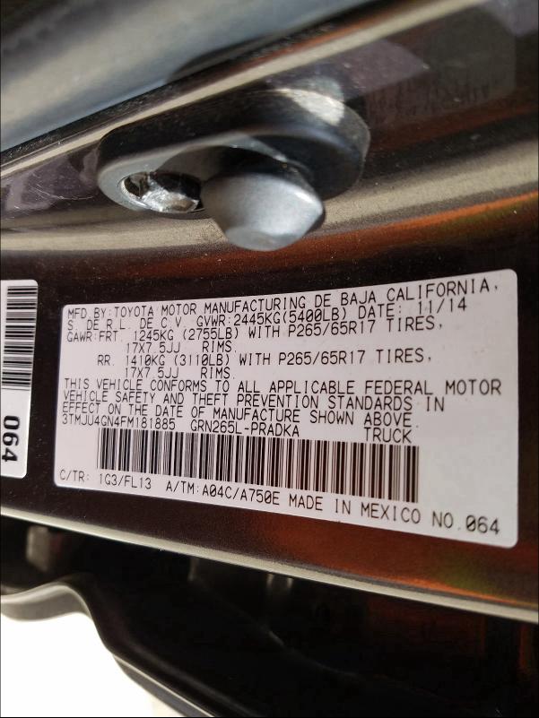 2015 TOYOTA TACOMA DOU 3TMJU4GN4FM181885