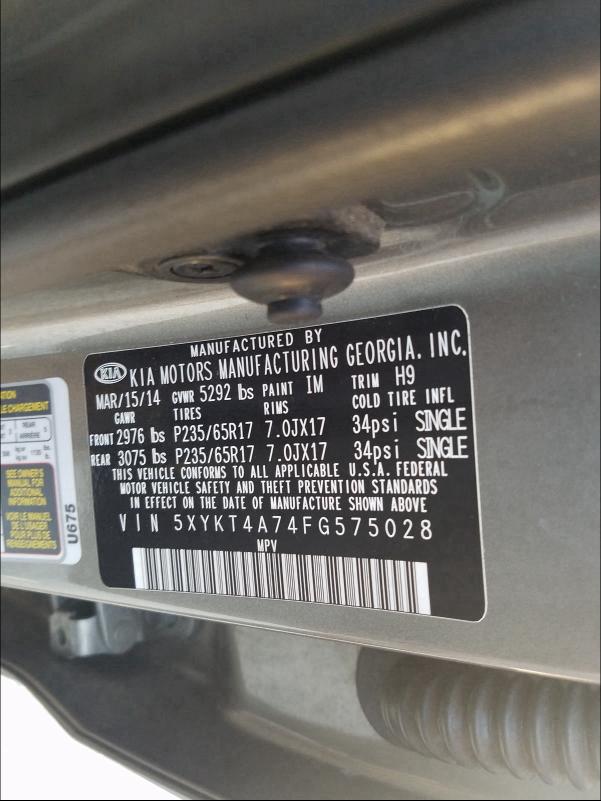 2015 KIA SORENTO 5XYKT4A74FG575028