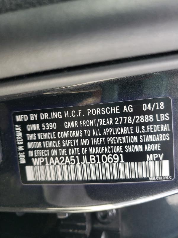 2018 PORSCHE MACAN WP1AA2A51JLB10691
