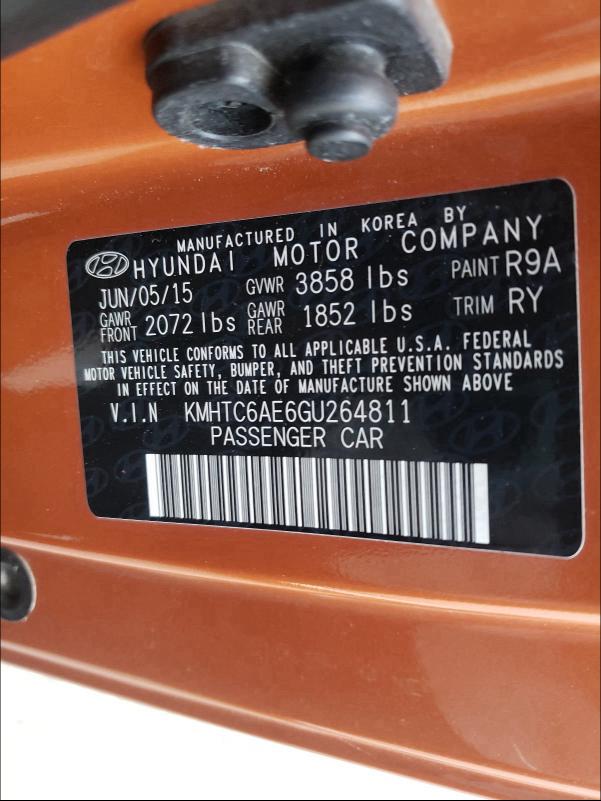 2016 HYUNDAI VELOSTER T KMHTC6AE6GU264811