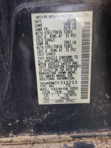 5N1AN08W27C515715 Nissan Xterra
