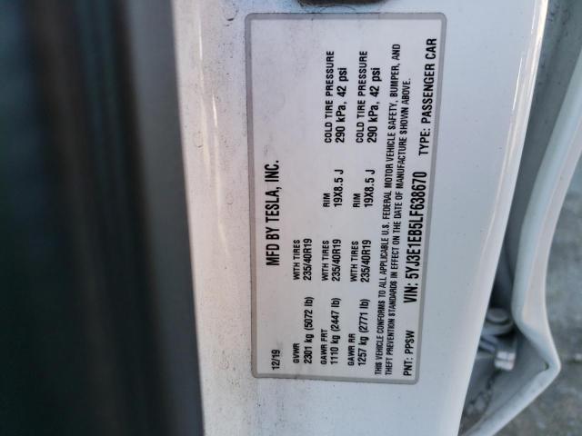 2020 TESLA MODEL 3 5YJ3E1EB5LF638670