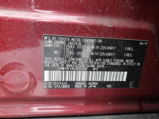 2019 TOYOTA RAV4 XLE JTMW1RFV3KD031270