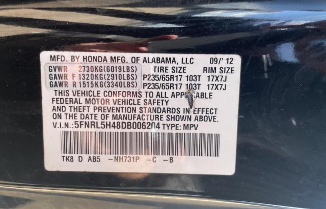 VIN 5FNRL5H48DB006204 2013 HONDA ODYSSEY no.10