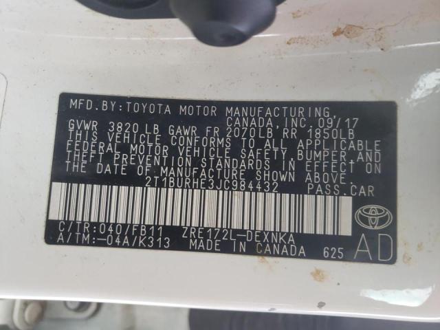 2018 TOYOTA COROLLA L 2T1BURHE3JC984432