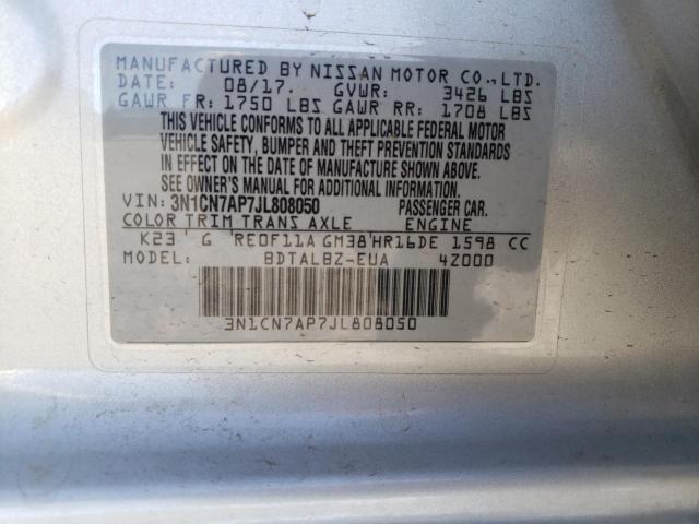 3N1CN7AP7JL808050 Nissan VERSA S