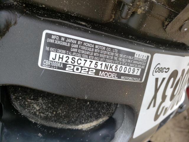 2022 HONDA CBR1000 RA - JH2SC7751NK500097