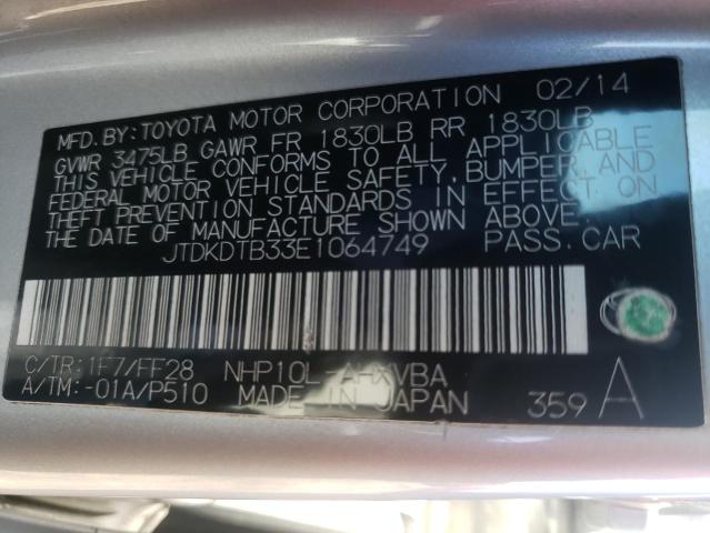 JTDKDTB33E1064749 Toyota PRIUS C
