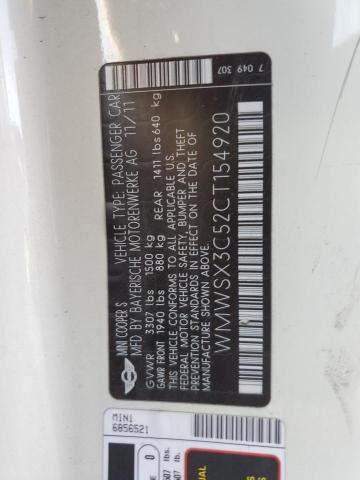 WMWSX3C52CT154920 Mini Cooper Coupe S