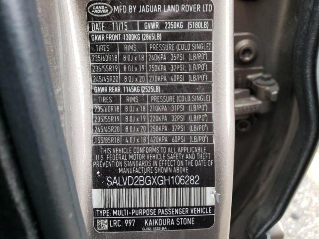 SALVD2BGXGH106282 Land Rover Range Rover Evoque Hse Dynamic