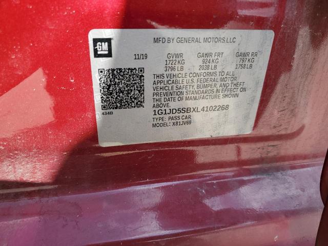 2020 CHEVROLET SONIC LT - 1G1JD5SBXL4102268