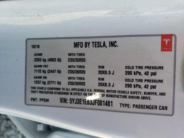 5YJ3E1EB3JF081481 Tesla MODEL 3