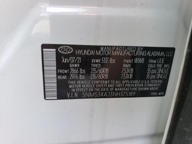 2022 HYUNDAI SANTA FE S - 5NMS34AJ3NH375189