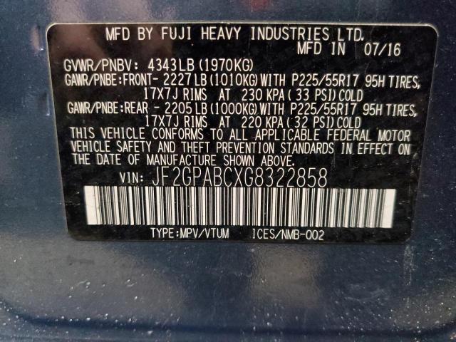 2016 SUBARU CROSSTREK - JF2GPABCXG8322858