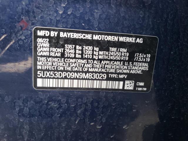 2022 BMW X3 XDRIVE3 - 5UX53DP09N9M83029