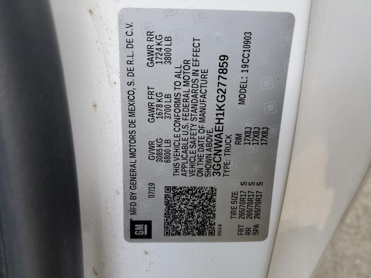 3GCNWAEH1KG277859 CHEVROLET ALL Models 2019