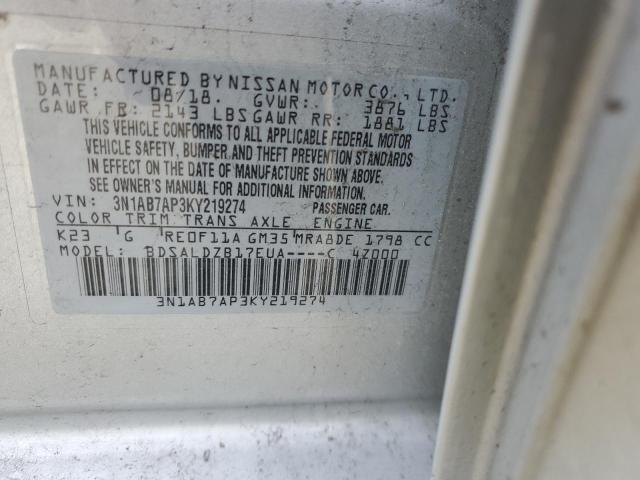 2019 NISSAN SENTRA S 3N1AB7AP3KY219274