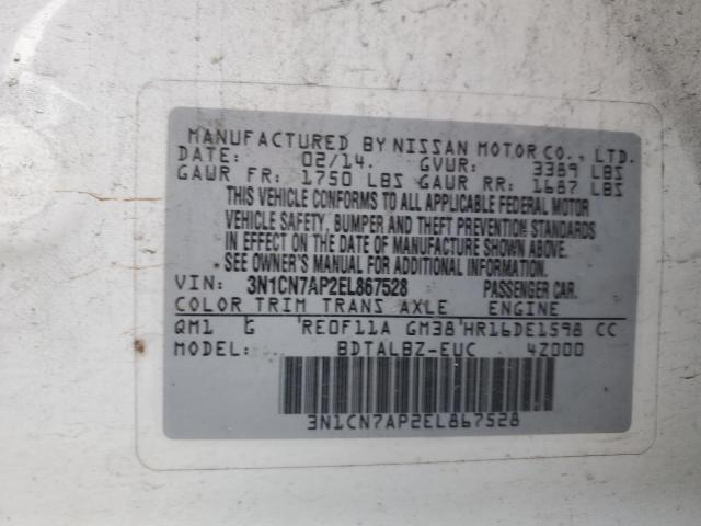 3N1CN7AP2EL867528 Nissan VERSA S