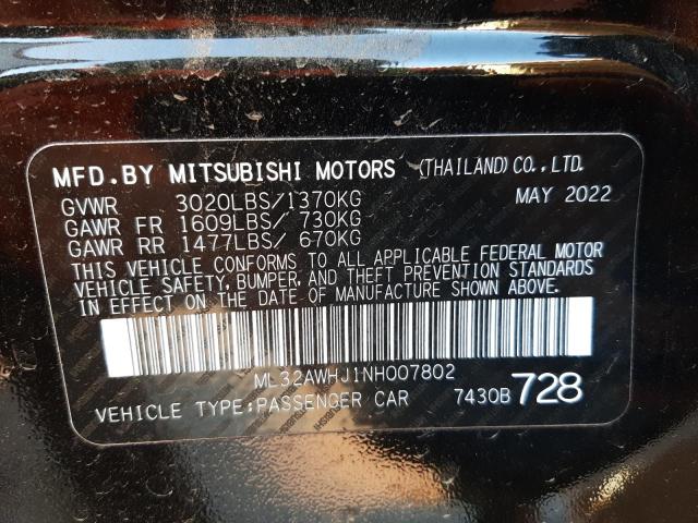 ML32AWHJ1NH007802 Mitsubishi MIRAGE SE