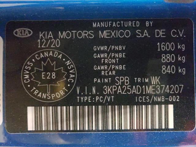 3KPA25AD1ME374207 KIA RIO S
