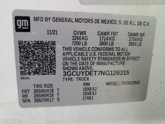 2022 CHEVROLET SILV1500 4 - 3GCUYDET7NG126315