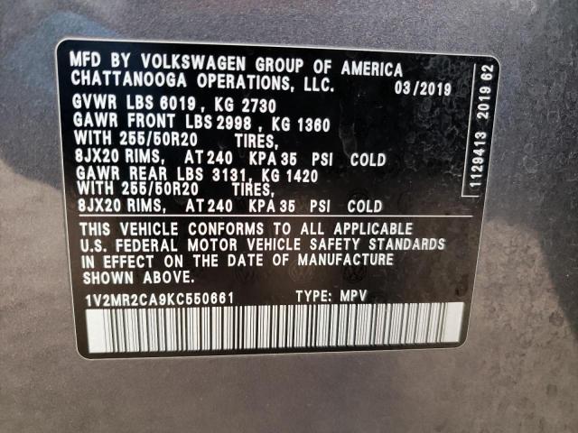 2019 VOLKSWAGEN ATLAS SEL - 1V2MR2CA9KC550661