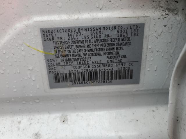 3N1AB8CV5MY228112 Nissan SENTRA SV