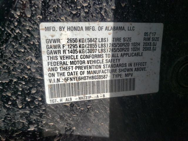 5FNYF6H07HB038587 | 2017 HONDA PILOT ELIT