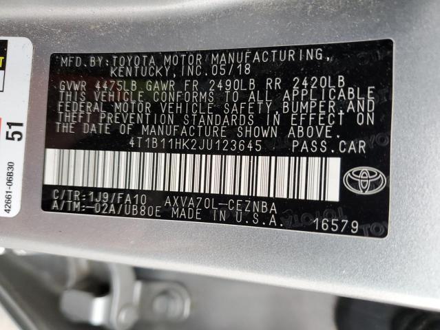 2018 TOYOTA CAMRY L - 4T1B11HK2JU123645
