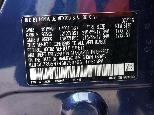 2016 HONDA HR-V EXL - 3CZRU5H74GM750156