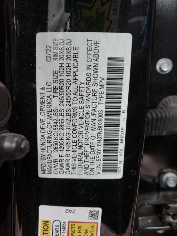 2022 HONDA PILOT SPOR 5FNYF6H37NB039003