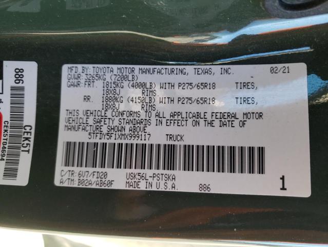 2021 TOYOTA TUNDRA CRE 5TFDY5F1XMX999117